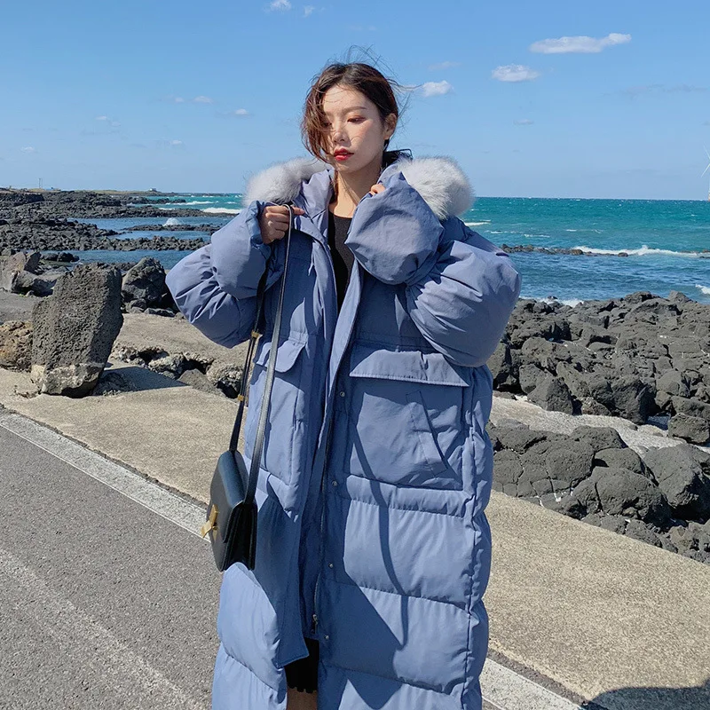 

Dongdaemun over-the-Knee down Jacket Cotton-padded Clothes Women's Mid-length 2019 New Style down Coat INS Large Fur Collar Cott
