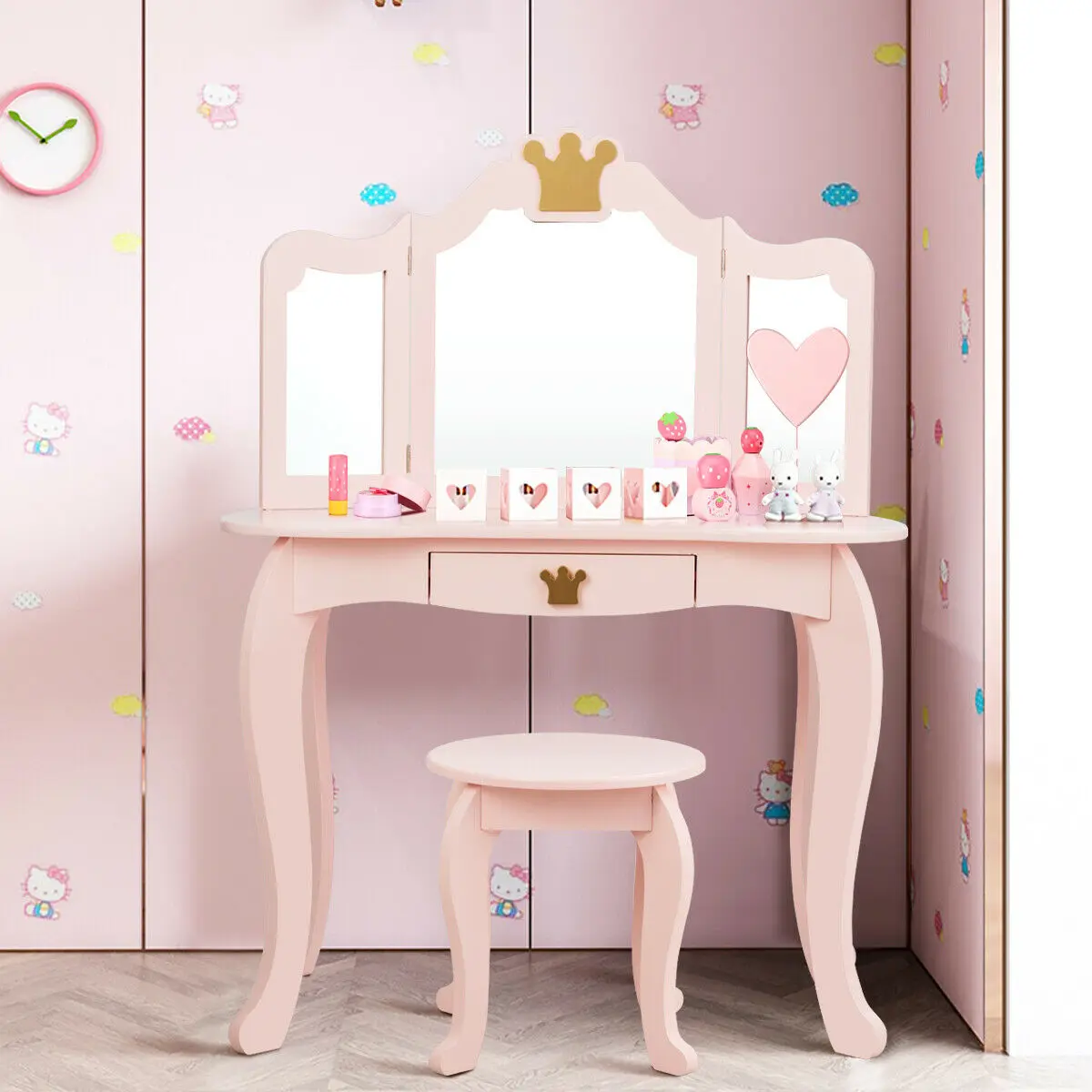 Em promoção! Miúdos Conjunto De Vaidade Princesa Maquiagem De Vestir Jogo  De Mesa C/espelho Para Meninas Brancas Hw64356wh