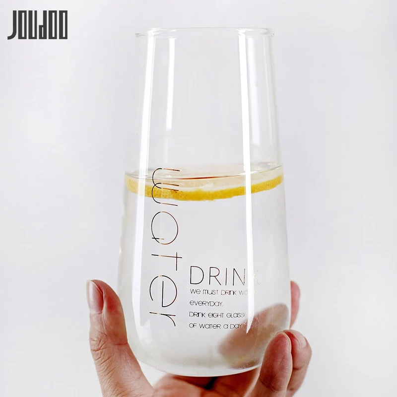 

JOUDOO 300ml Creative Barware Transparent Iced Coffee Cup Wine Decanter Glass Cup Beer Cup Drinkware with Text Feather Mug 35