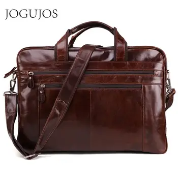 

JOGUJOS Genuine Leather Men's briefcase Luxury Leather Laptop Computer Bag Business Man Shoulder Messenger Bag Travel Handbag