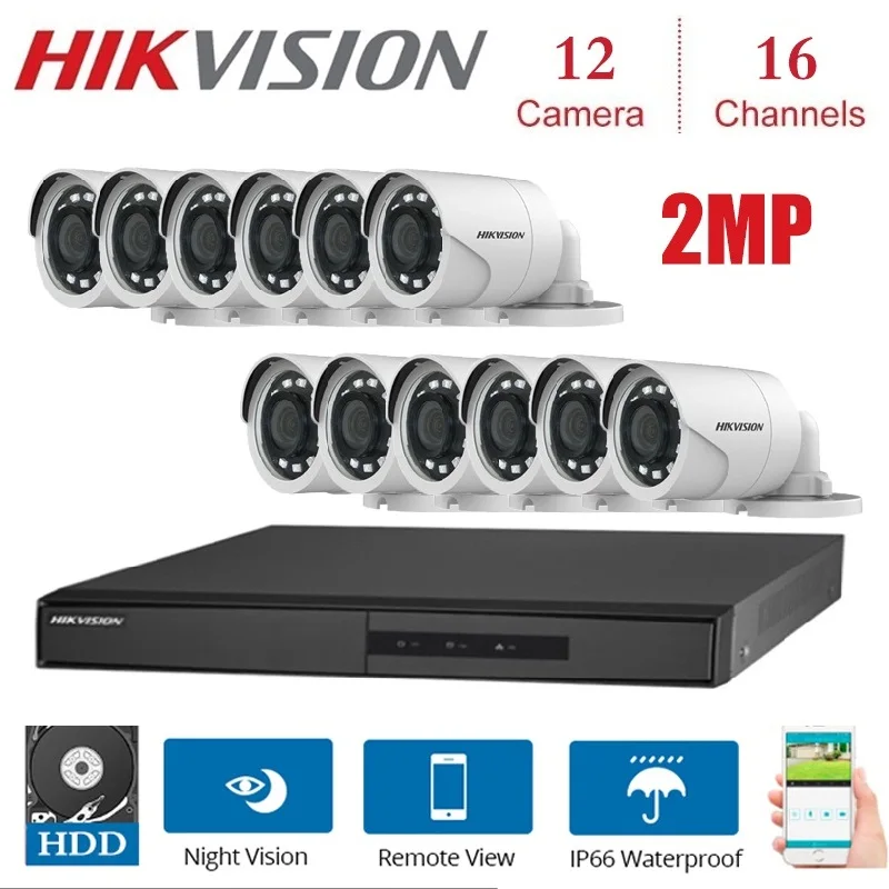 16 каналов HIKVISION английская версия DVR DS 7216HGHI F1/N 1080P с 12 шт. 2 МП 4 в 1 наборы комнатных и