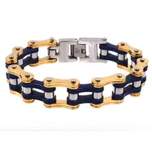 Панк-браслеты из нержавеющей стали 316L, мужские золотисто-синие мотоциклетные браслеты-цепочки, мужские велосипедные браслеты, ювелирные изделия, подарки
