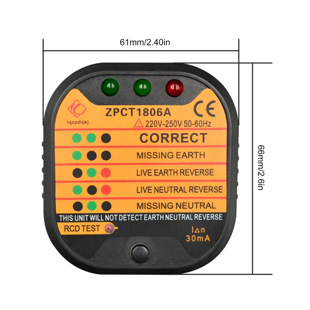 ZPCT1806A розетка тестер детектор полярности цепи напряжение выключатель Великобритания заземления нулевой линии переключатель безопасности электроскоп