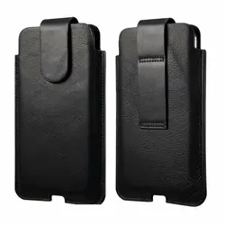 Premium Genuine Leather Phone Belt Clip Case Waist Bag - Holster Pouch - L (6.7 - 6.9 Inch) (Black)