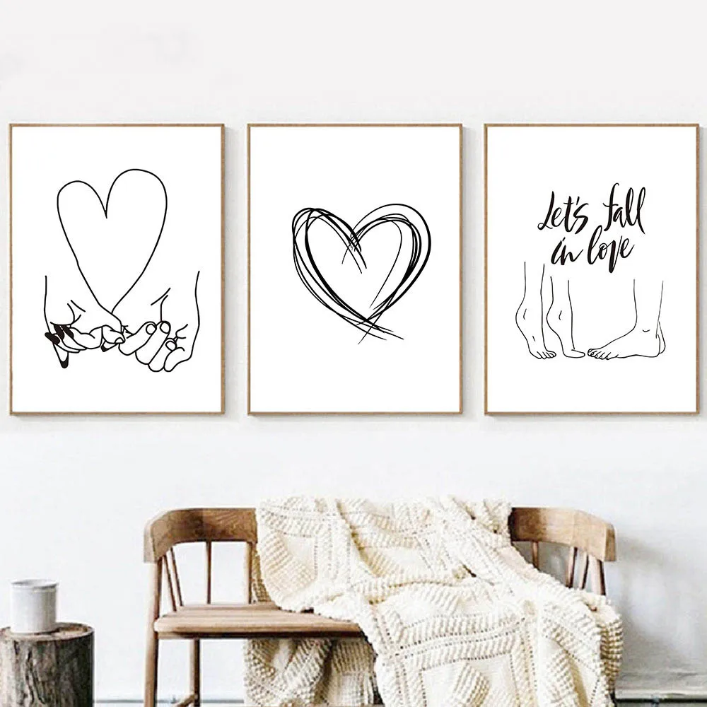 Quotes-Canvas-Poster-Hand-In-Hand-Print-Heart-Painting-Black-White-Psalm-Wall-Art-Print-Minimalist