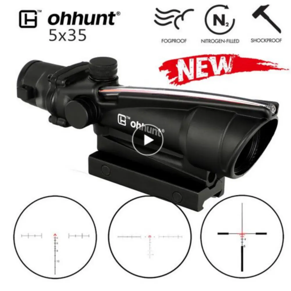 Tactical 5x35 ACOG Style Real Fiber Red or Green Glass Illuminated Chevron Etched Reticle Optics Sights Hunting RifleScopes | Спорт и