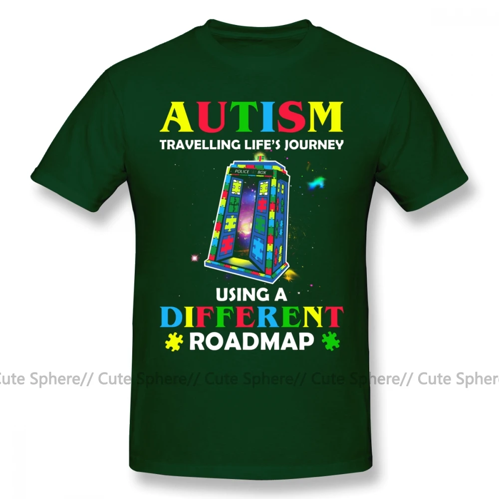 Футболка с аутистическим принтом, футболка с аутистическим принтом, путешествие с использованием другой дорожной карты, футболка с коротким рукавом, модная футболка, футболка - Цвет: Dark Green
