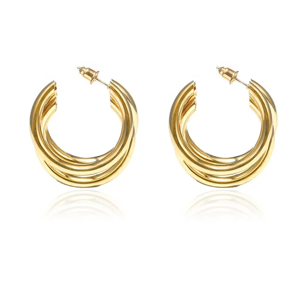 

Personality Fashion Jewelry Japanese Style Simple Round Ear Ring Personality Ring Earrings Trend Earrings Female Gold Color Cool