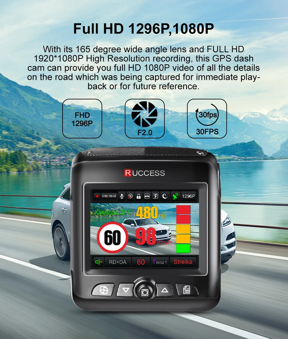 Ruccess 3 в 1 радар Dvr FHD 1296P Встроенный gps автомобильный Детектор двойной объектив Автомобильная камера Анти радар детектор русская Speedcam