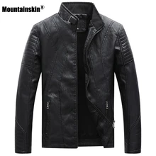 Mountainskin, новинка, кожаная мужская куртка, зима, осень, мужские кожаные куртки, мотоциклетные, ПУ кожа, Мужская модная повседневная брендовая одежда, SA778
