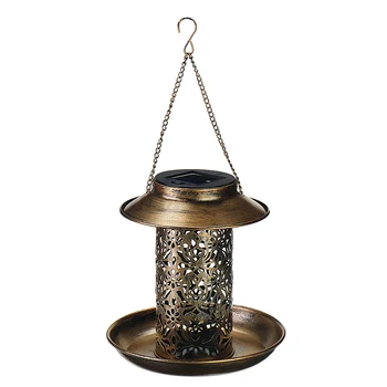 

Hanging Carved Solar Powered Auto On Off Bird Feeder Waterproof Lantern Design Anti Rust Iron Street Lamp 2 In 1 Outdoor Garden