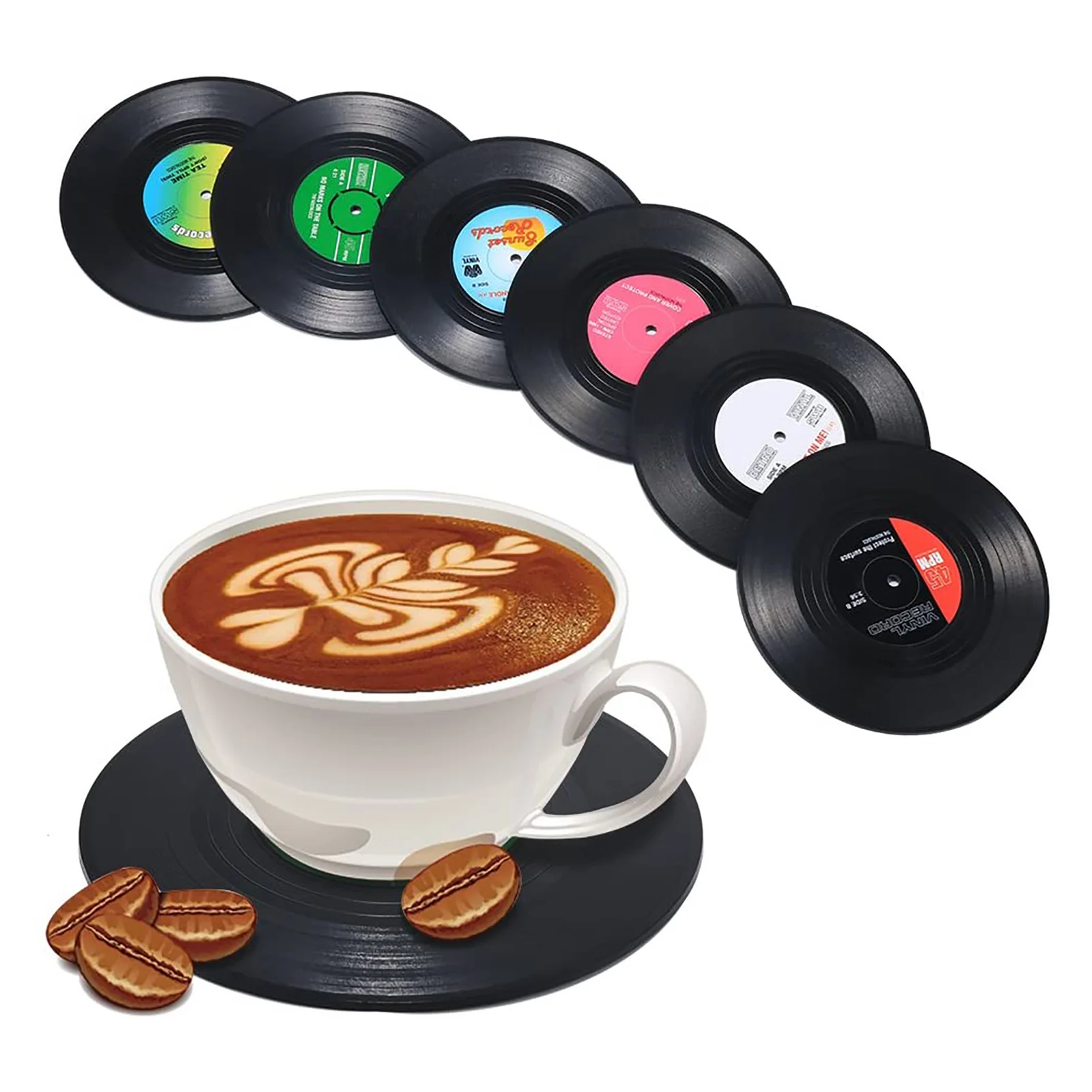 Soft Rubber Cup Coasters for Drinks Set of 10 Vintage Vinyl Record Retro Mats 