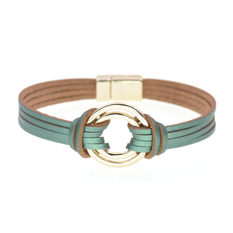 WELLMORE Очаровательные кожаные браслеты для женщин и мужчин несколько слоев обертывания браслеты Подарки для пары модные ювелирные изделия оптом - Окраска металла: green