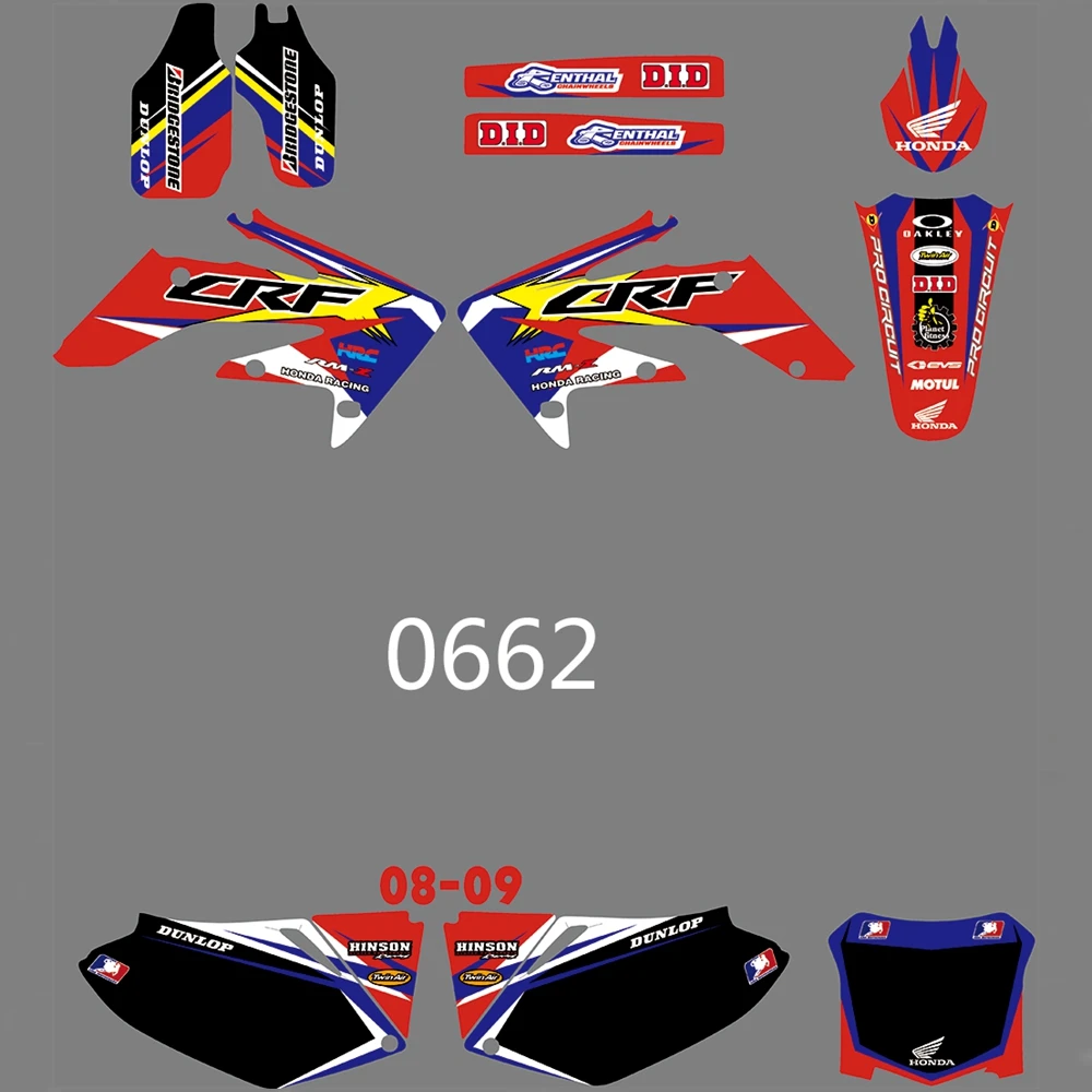 Для HONDA CRF250R CRF250 2008 2009 Графика наклейки на заказ Номер Наименование лента 3M Полный мотоцикл Фоны аксессуары