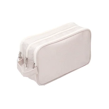 

1Pc Cosmetic Bag Makeup Container Canvas Toiletry Bag Double Layer Storage Bag Buggy Bag Travel Storage Pouch (Flaxen)