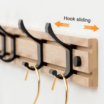 

Bamboo Coat Rack Wall-mounted Hooks Simple Hanger Bedroom Wall Rack with Moveable Hooks LB88