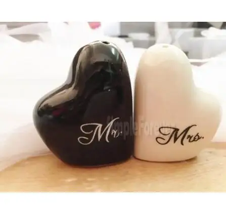 Free Shipping 300pcs=150Sets/lot Hot Sell Heart Shaped "Mr.&Ms." Salt and Pepper Shaker Wedding Gifts for Guest