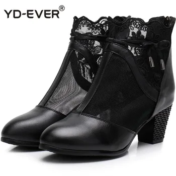 

Spring Summer Bow Mesh Genuine Leather Sandals Women Boots Ankle Boots Elegant Comfort Fashion Shoes High Heels