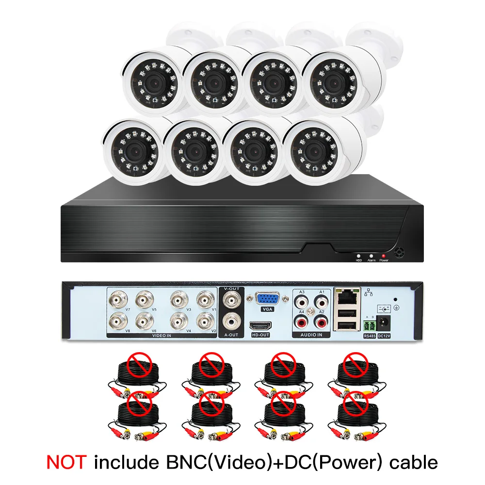 8ch 1080P AHD комплекты системы видеонаблюдения CCTV безопасности Гибридный DVR Открытый bulllet AHD камера видеонаблюдения P2P XMEYE 2MP комплекты - Цвет: without cable