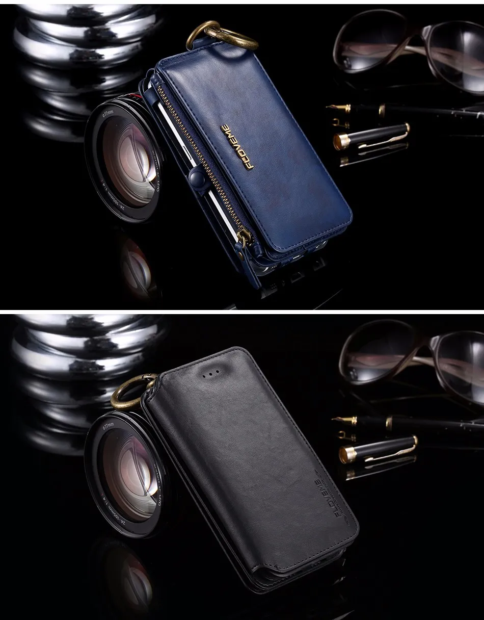 FLOVEME бизнес кошелек телефонные чехлы для samsung Galaxy Note 9 8 7 5 4 3 металлический кожаный чехол на молнии для samsung S8/S10/S9 Plus сумка