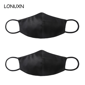 

100% Pure silk 2 pieces Unisex Face Mouth Mask 3D Mask Cotton Cartoon Pattern Anti-Dust Anti-Bacterial Respirator Classic Black