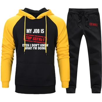 

Mens My JOB IS TOP SECRE A Set Of Clothing 2020 Winter Fall Casual Hoodies Harajuku Fleece Tracksuits Raglan Sleeve Pullovers