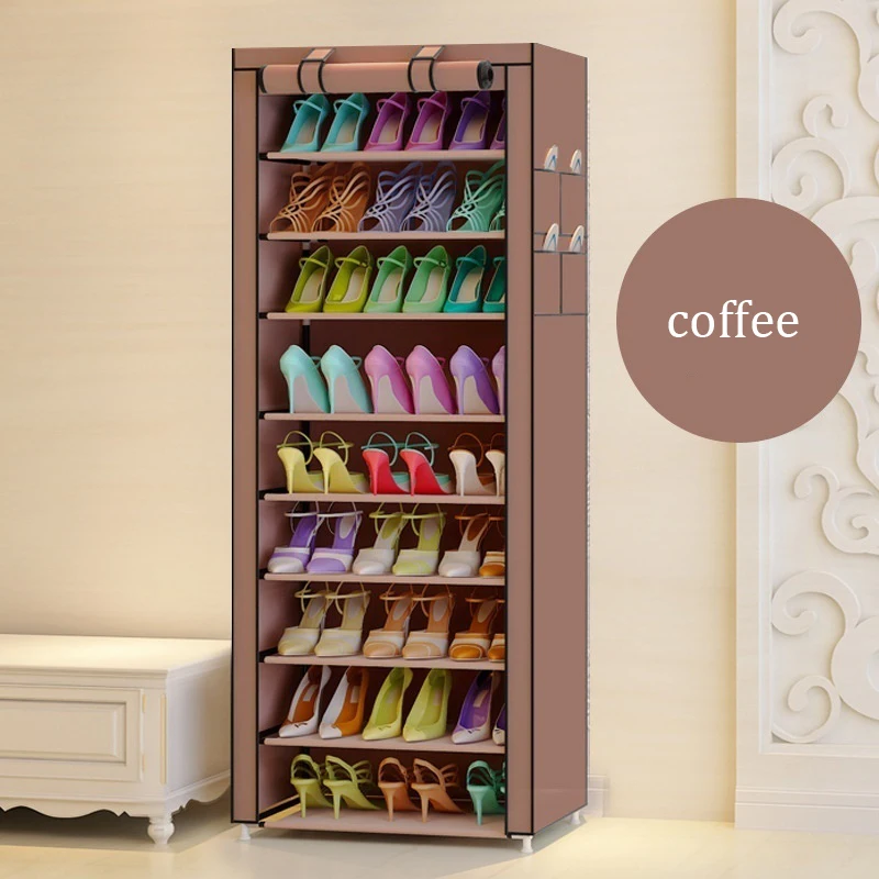 5Layer 4Grid coffee DIY Multi-specification storage shoes Assembly Shoe Shelf Large Capacity Dustproof Moistureproof Shoes Storage Cabinet - Color: 5Layer 4Grid coffee