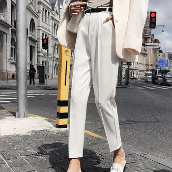 

2020 Streetwear Pencil Pants Women High Waist Elegant White Black Trousers Women Plus Size Office Lady Pants pantalon femme