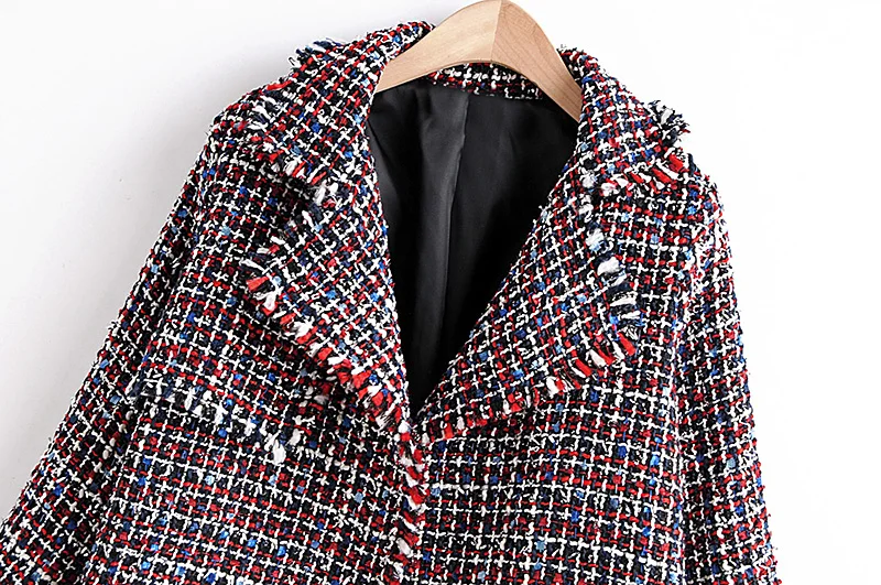 Винтажная твидовая куртка «гусиные лапки», пальто для женщин,, модный воротник с лацканами, длинный рукав, клетчатая женская верхняя одежда, повседневная casaco femme