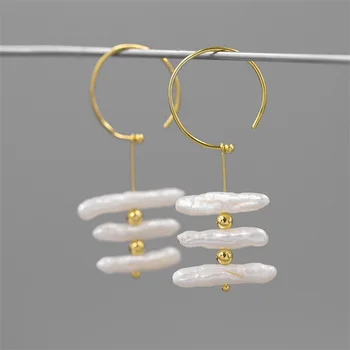 

INATURE Elegant 925 Sterling Silver Geometric Pearl Drop Earrings For Women Statement Jewelry