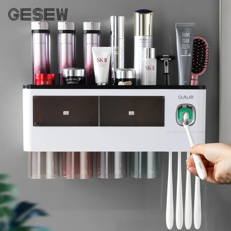 Toothbrush-Holder Bathroom-Accessories Shelves Storage Multifunction GESEW for Auto