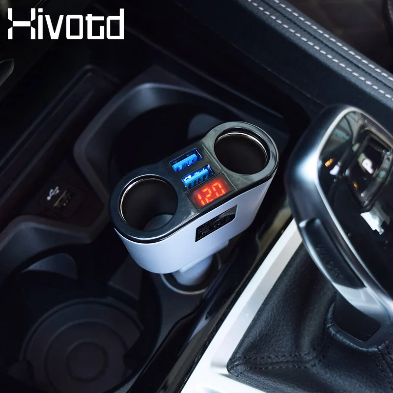 Hivotd автомобильный прикуриватель, аксессуары для салона автомобиля, 2 USB порта, автомобильное зарядное устройство, 12~ 24 В, штепсельная розетка, адаптер, светодиодный дисплей, Стайлинг автомобиля