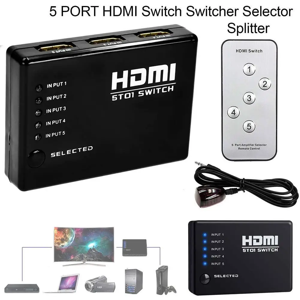 5 портов HDMI концентратор HD 2K* 4K 1080P видео HDMI переключатель сплиттер с ИК-пультом дистанционного разветвителя Селектор для HDTV DVD ноутбука для PS3