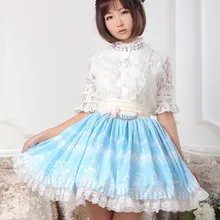 Милые Юбки принцессы в стиле Лолиты; оригинальные японские светло-голубые юбки с принтом и кристаллами; сказочные Юбки принцессы; GZWY096