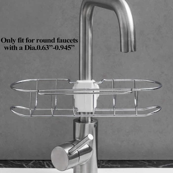 

ELEG-Kitchen Sink Caddy Sponge Holder, Bathroom Metal Organizer Liquid Drainer Faucet Rack Shower Tray-Fix Around Faucet, Silver