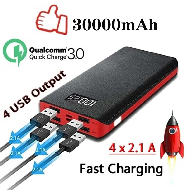 

Power Bank 30000mAh Powerbank Mobile External Battery Portable Fast Charger Digital Display for All Smartphone Power Bank
