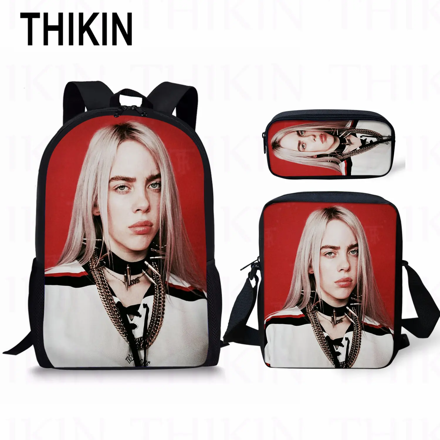 as picture THIKIN Kids Мальчики школьные рюкзаки для девочек Billie Eilish печать молодежный рюкзак наборы 3 шт./компл. Детские классные сумки для книг на заказ - Цвет: as picture