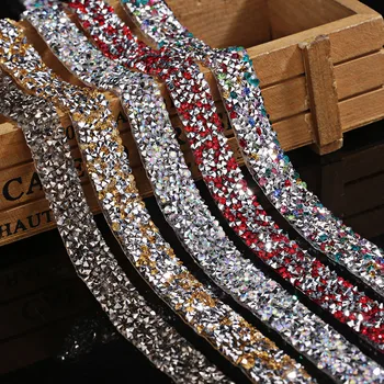 

1yard/roll 1.5cm Fashion Rhinestone Tape Trim Resin Crystal Decoration Trimming for DIY Shoes Banding Garment Hat Shiny Crafts