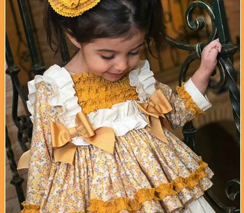 Коллекция года, Осеннее испанское детское платье принцессы с помпонгом платье на день рождения для маленьких девочек рождественское платье для девочек на День Благодарения