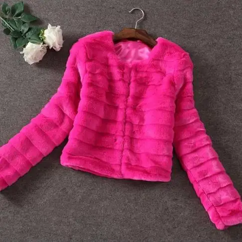 rose red Меховые женские пальто из искусственного меха зимние женские искусственный кроличий мех пальто толстый Пушистый женский тонкий искусственный мех короткая куртка M905 - Цвет: rose red