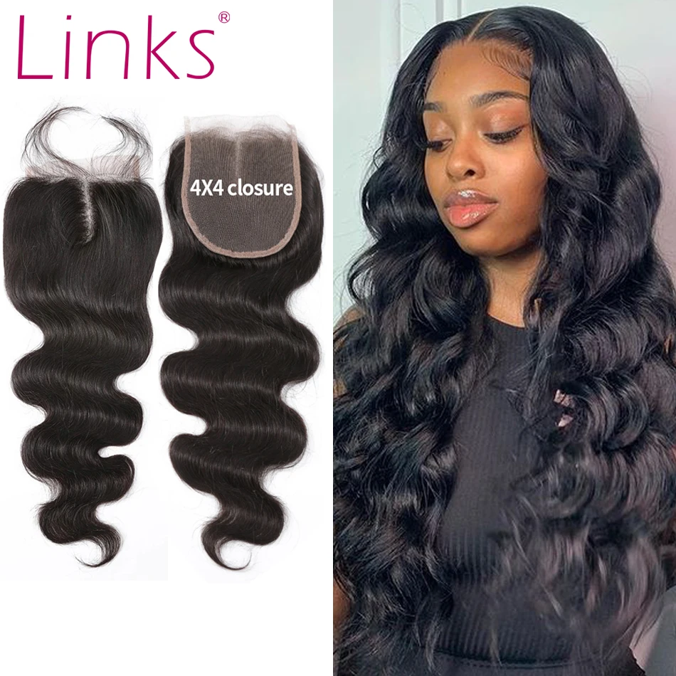 Links Brazilian Lace Closure Hair Body Wave Remy Human Hair Closure Middle Free Part Bleached Knots With Baby