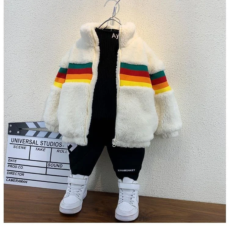 stylish jacket Teddy Fur Rainbow Kids Winter Children Clothing Boys Jacket Baby Girl Clothes Faux Fur Coat Snowsuit Outerwear Coat Parka Outerwear & Coats best of sale