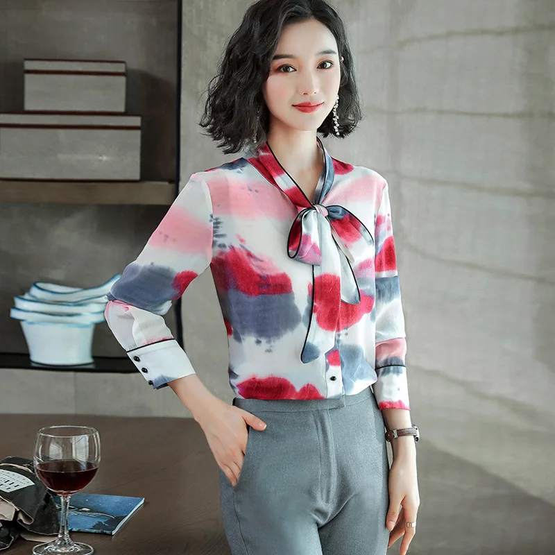 New Fashion Mulberry Silk Blouse Autumn Female Natural Silk Shirt Long-sleeved Mulberry Silk Fall Blouse#11261 - Цвет: Purple red