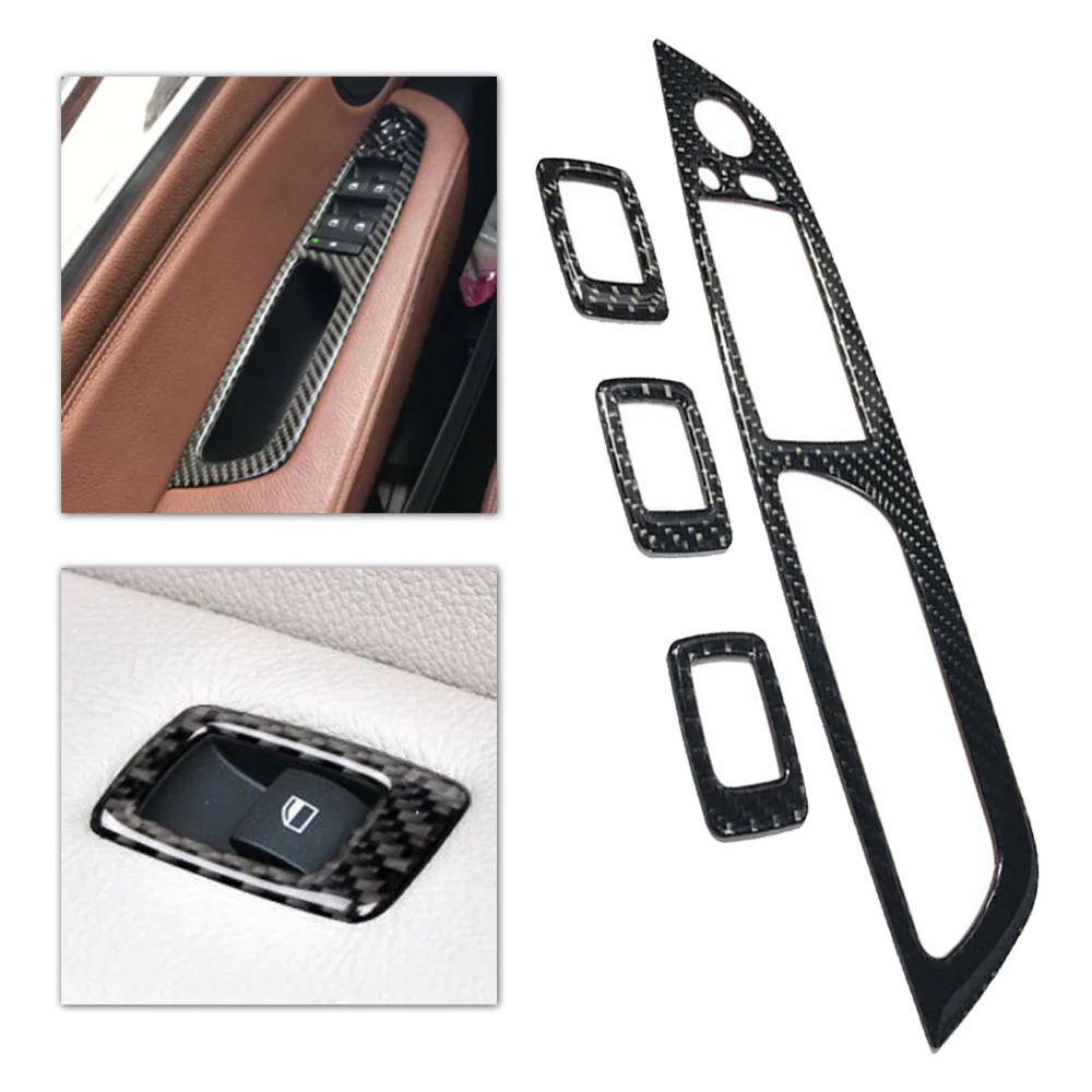 

Car Carbon Fiber Door Window Lifting Panel Button Cover For BMW X5 E70 X6 E71 3 pcs Button Trim Frames