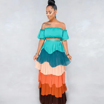 

African Crop Top 2 Piece Dress Sexy Women Chiffon Long Maxi Dress Summer 2020 Casual Fashion Holiday Beach Female Vestidos Festa