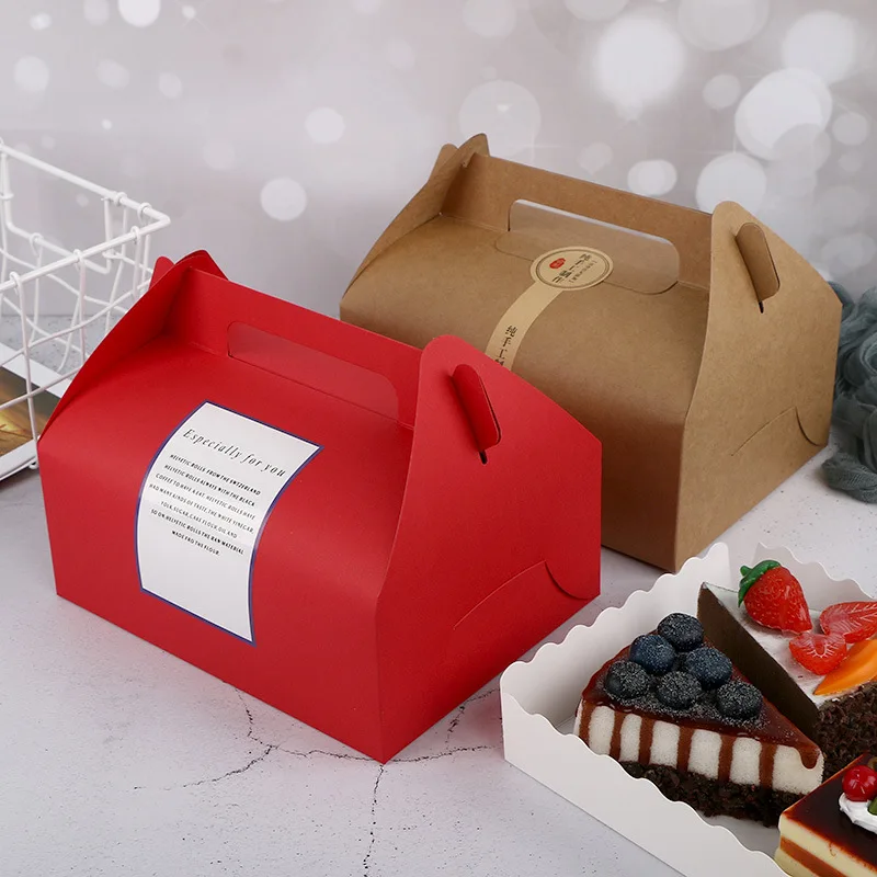 10Pcs Red Kraft Paper Cake Boxes with Handle, Bakery Packaging Gift Containers for Cupc... - SKU KPCB1456 - UGI Packaging