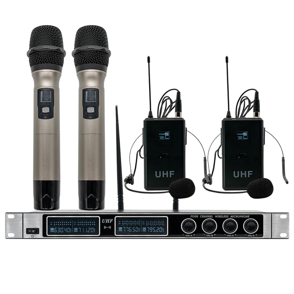 

Professional wireless microphone system 4-channel wireless microphone 2 handheld microphone 2 headset microphone performance