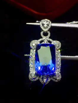 

Fine Jewelry Tanzania Origin Real 18K White Gold 100% Natural Blue Tanzanite Gemstone 3.89ct Diamonds Fine Chic Pendant Necklace