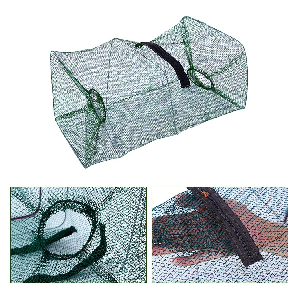 Fish Shrimp Mesh Cage Portable Cast Fishing Trap Net with Zipper