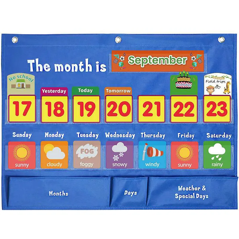 Early Education Calendar Weather Hanging Bag Learning Toys Learning Cognitive Calendar Weather Card Hanging Bag Educational Toys 2